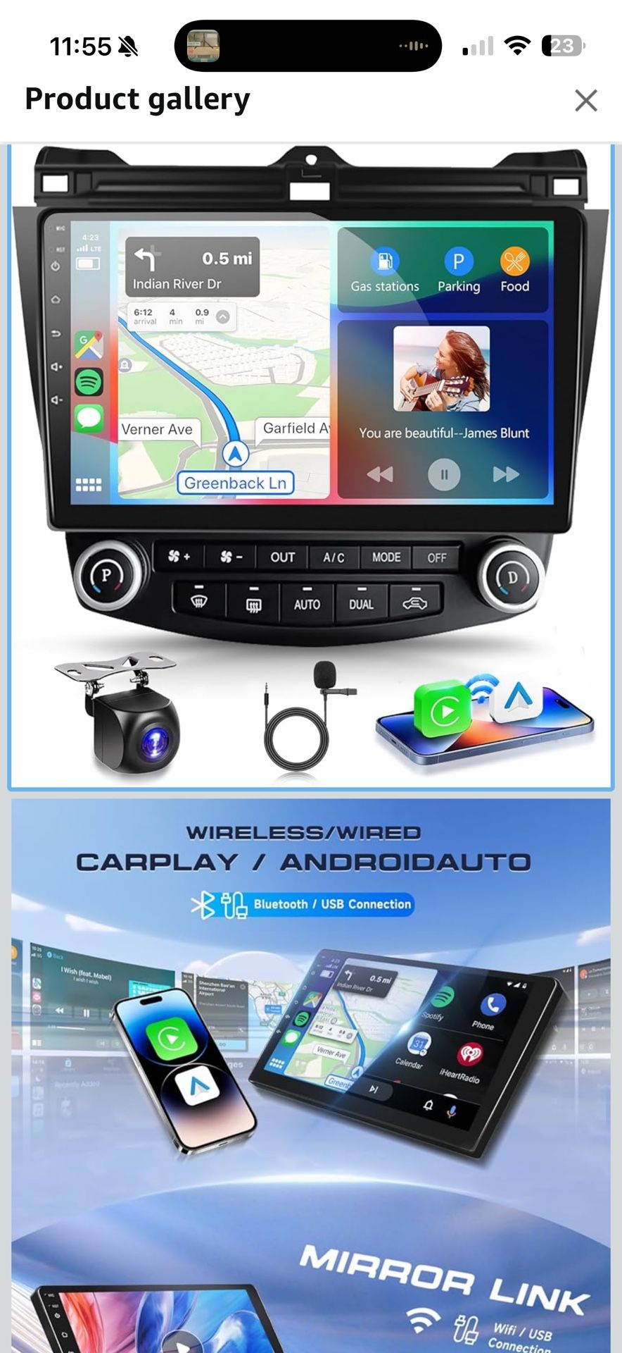 Car Stereo for Honda Accord2003-2007 Radio Wireless Carplay Android Auto 10.1 inch 1080P HD IPS Touch Screen DSP EQ Built-in GPS MirrorLink WiFi Blu