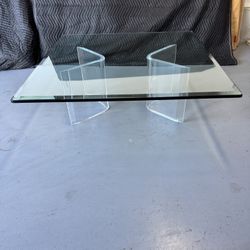 “LIKE NEW”✨Vintage Contemporary Coffee Table w/ 42” Square Glass Top & Lucite Base