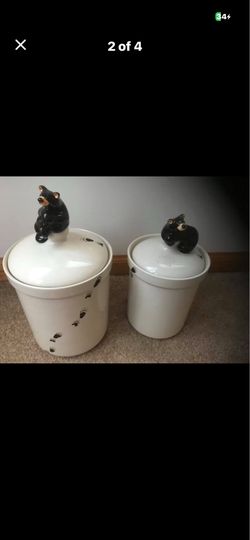 Set of (2) Bearfoots bear footprints canister jar- Jeff Fleming Collection / big sky carvers