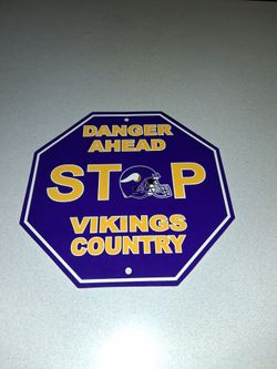 RARE DANGER AHEAD STOP VIKINGS COUNTRY HANGABLE HARD PLASTIC SIGN