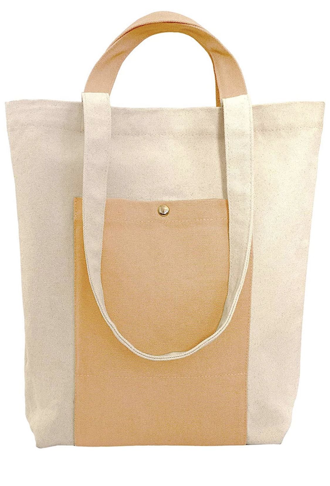 Heavy Duty Canvas Two-Tone Tote Shoulder Bag for Women with Handles for Shopping, Work, School & Gym