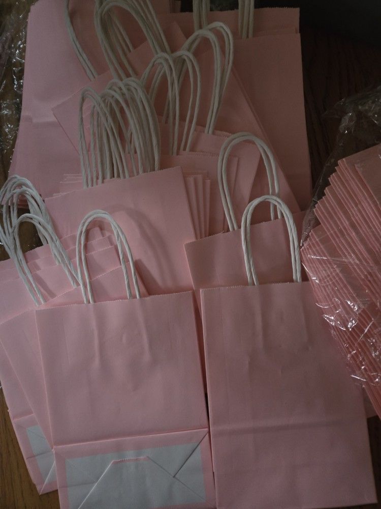 New Pink Paper Bags with Handles Bulk, Kraft Paper Gift Bags