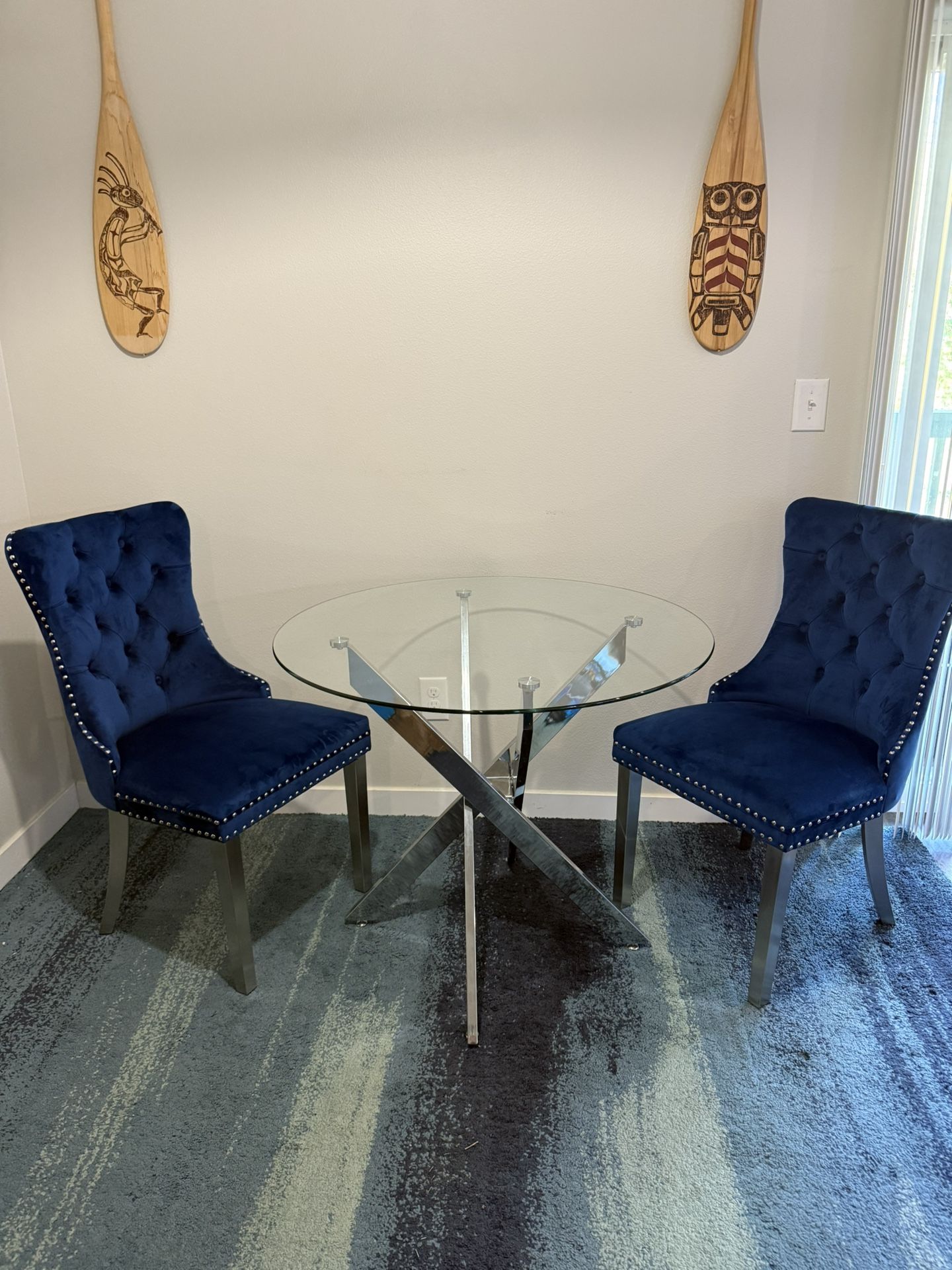 ON HOLD Round Glass Dining Table Set for 2