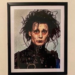 edward scissorhands custom art piece on black frame