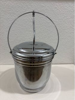 1940's United Chromium On Solid Brass Ice Bucket Glass Insert Automatic Handle
