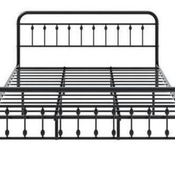 New in Box King Size Metal Platform Bed Frame with Victorian Style Iron-Art Headboard/Footboard