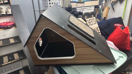 Modern Wood Cat House with Scratching Pad