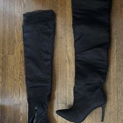 Mesh Stiletto Over-the-Knee Boots, Black size 7.5