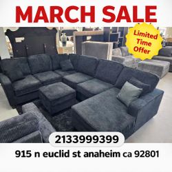 Chenille fabric sectional sofa with ottoman