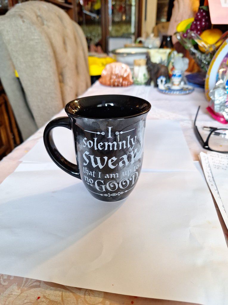 Harry Potter Black Coffee Mug 16oz.  I Solemnly Swear I'm Upp To No Good