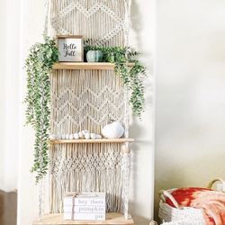 Macrame 3 Tier Wall Hanging Shelf