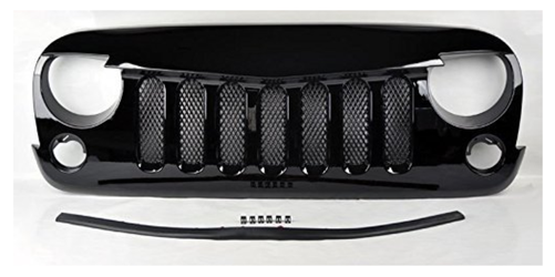 Jeep Wrangler 07-15 Angry Bird Style Mesh Gloss Black Front Hood Bumper Grill