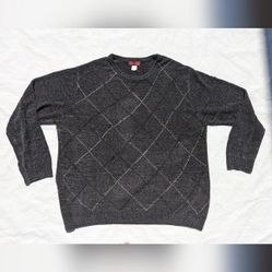 Vintage Hunt Club Argyle Super Soft Crew Neck Grey Black Sweater
