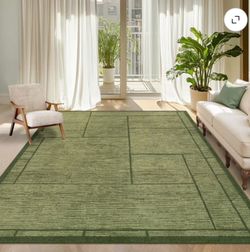 Green 5x7 Washable Geometric Area Rug - Soft Non-Slip Low Pile