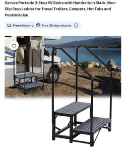 Portable 2-Step RV Stairs with Handrails