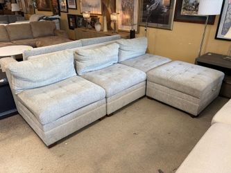 THOMASVILLE Light Grey Modular Sectional w/ Storage Ottoman
