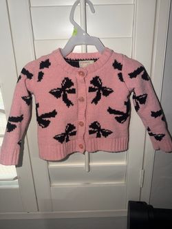 Girls Pink Bow Knit Cardigan Sweater