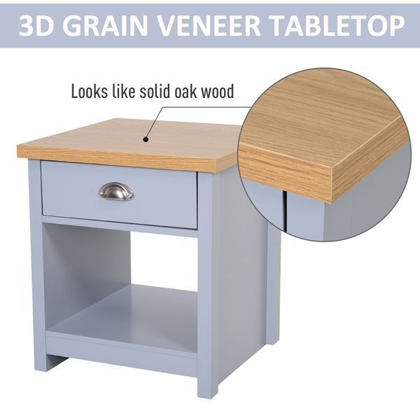 Wood Grain Small Space Nightstand Sofa Table Drawer Bottom Shelf Home - Grey