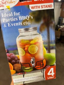 NEW 4L Glass Drink Dispenser with Stand