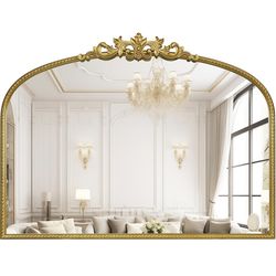 New Gold Vintage Mirror for Vanity 32x24 Inch, Gold Antique Mirror with Ornate Frame Arched Vintage Wal