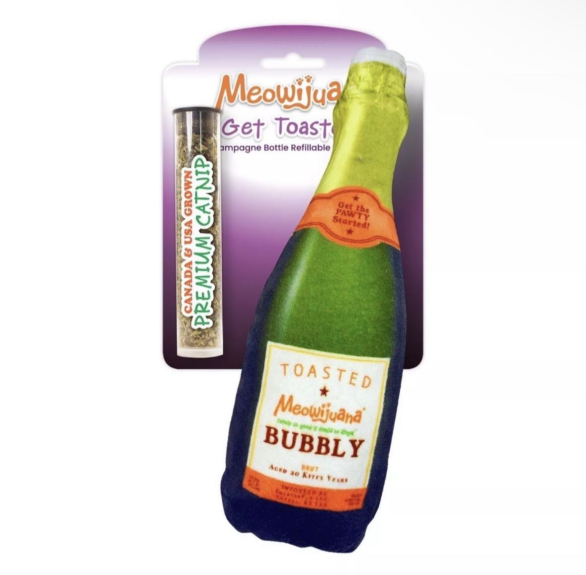 Meowijuana Bubbly Champagne Kicker Plush Refillable Cat Toy