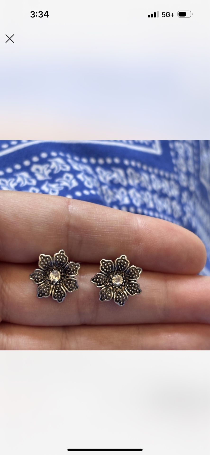 Tibetan Silver Flower Rhinestone Vintage Style Stud Earrings