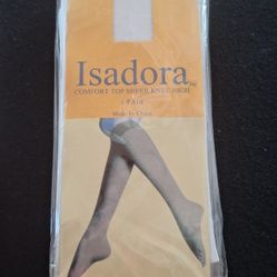 12 pairs Comfort Top Isadora sheer knee-high stockings in white offer a classic and elegant hosiery option for women. 