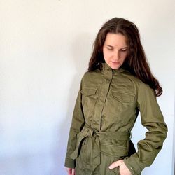 Tommy Hilfiger Olive Green Utility Jacket with Hood Size M 6 pockets in front