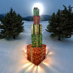 71” LED Lighted Stacked Christmas Gifts – Outdoor Holiday Decor, Warm White