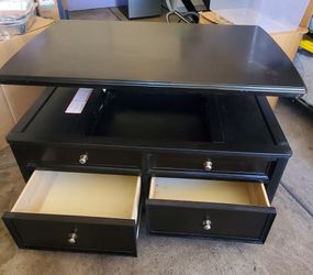 Black Lift-Top Coffee Table with Drawers with 2 end tables with drawers and plug outlets