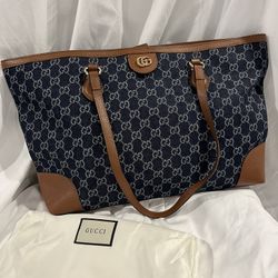 Gucci Ophidia  Blue and Ivory Denim Tote
