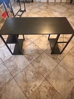 Black Computer Desk with Side Shelves