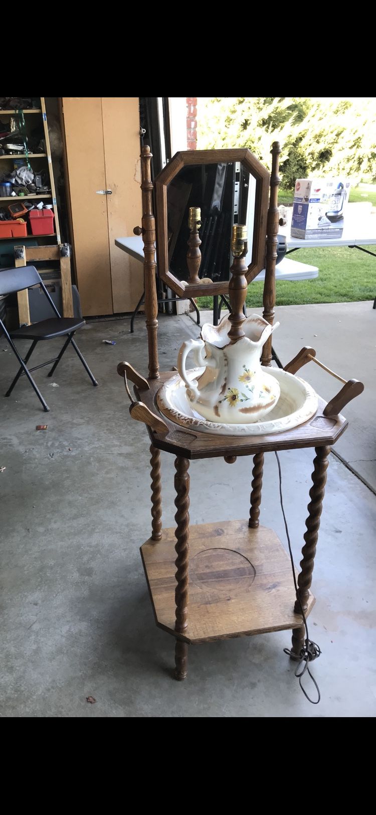 Antique Washstand And Lamp
