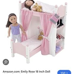 18-Inch Doll Furniture - Bunk Bed with Shelves and Curtains - fits American Girl ® Dolls Emily Rose Doll Clothes