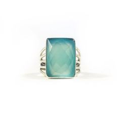 Natural Blue Chalcedony Ring Sterling Silver