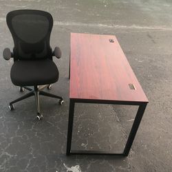Black Office Chair & Brown Office Table 