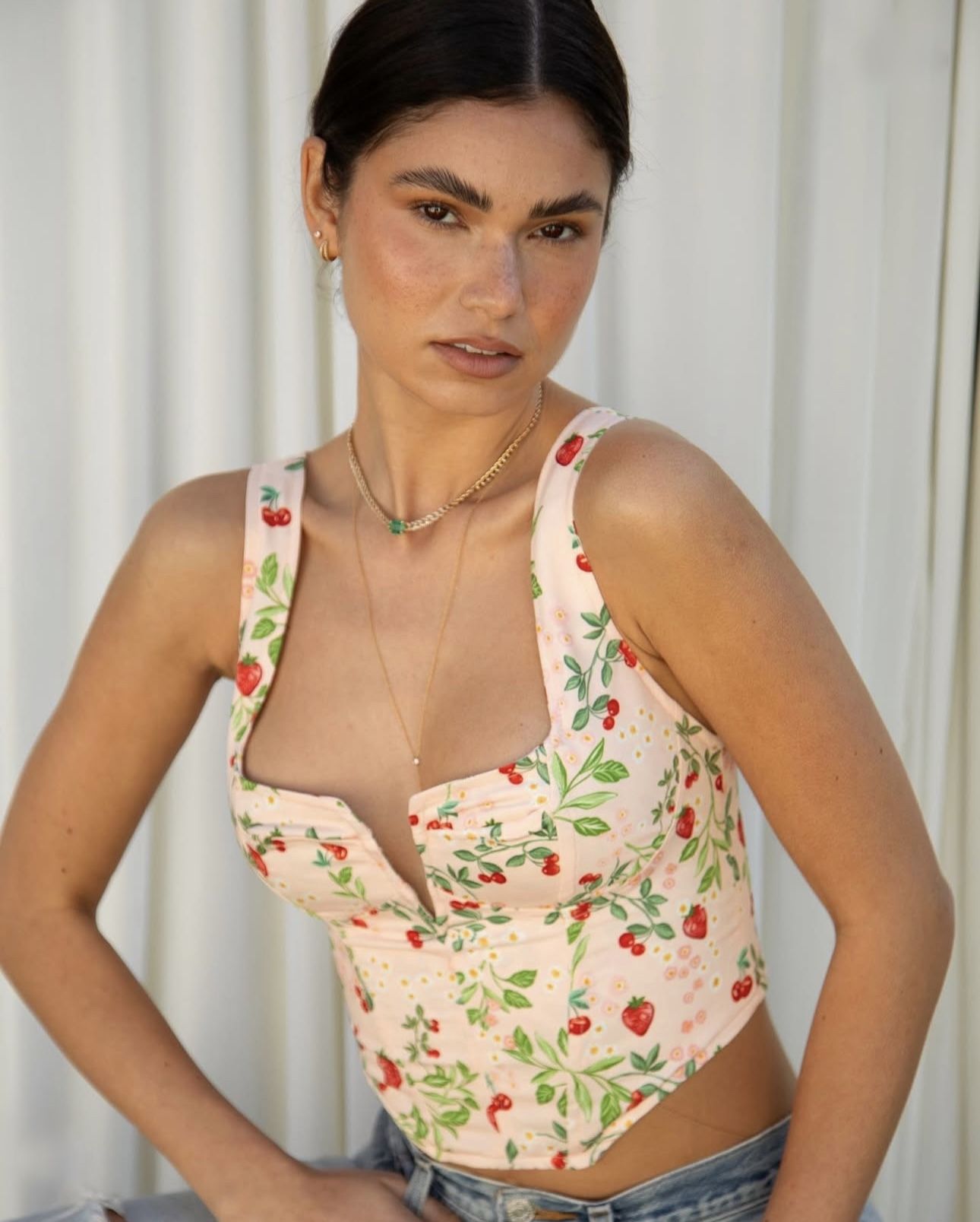 Resa GIGI Bustier in Cute Cherie Pink Strawberry 🍓 & Cherry 🍒Print Size Medium Retail $132