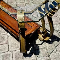 ⭕️ Heavy Ornate Glass Console Table – Wrought Iron & Wood Base