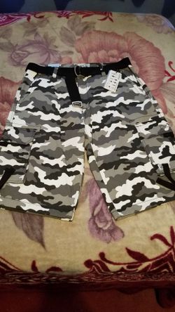 Camo Cargo Shorts with Belt