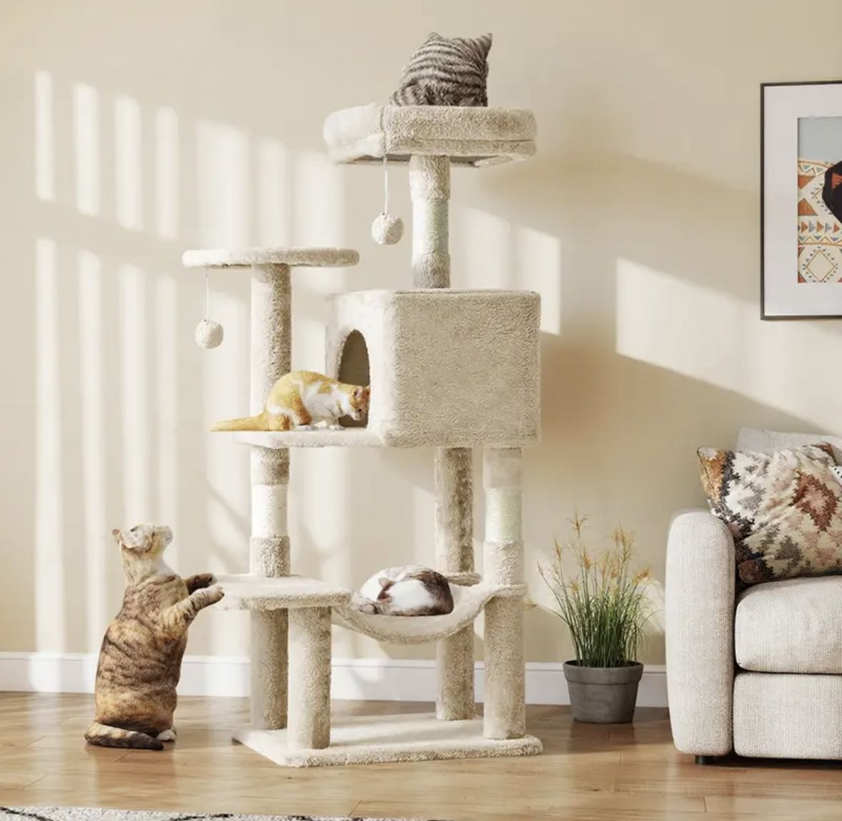 44-Inch Multi-Level Cat Tree Tower with Condo, Hammock & Scratching Posts