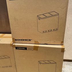 Trash Can, 3 x 4.8 Gallon Garbage Can with Soft-Close Lids, Pedals, Stainless Steel and Black, NEW