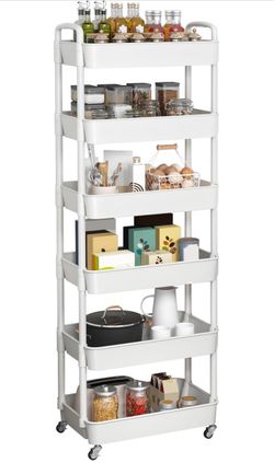 Plastic  6-Tier Utility Cart with Wheels White
