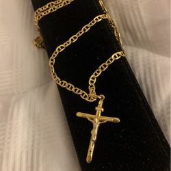 22in Solid 14k Gold Mariner Chain With Crucifix (19+grams)