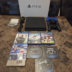 Sony Playstation 4 PS4 Slim Bundle 1TB Hard Drive with the Box + 2 controllers 7 games