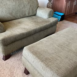 Oversized Sofa/Lovesest + Footstool/Ottoman Green Corduroy