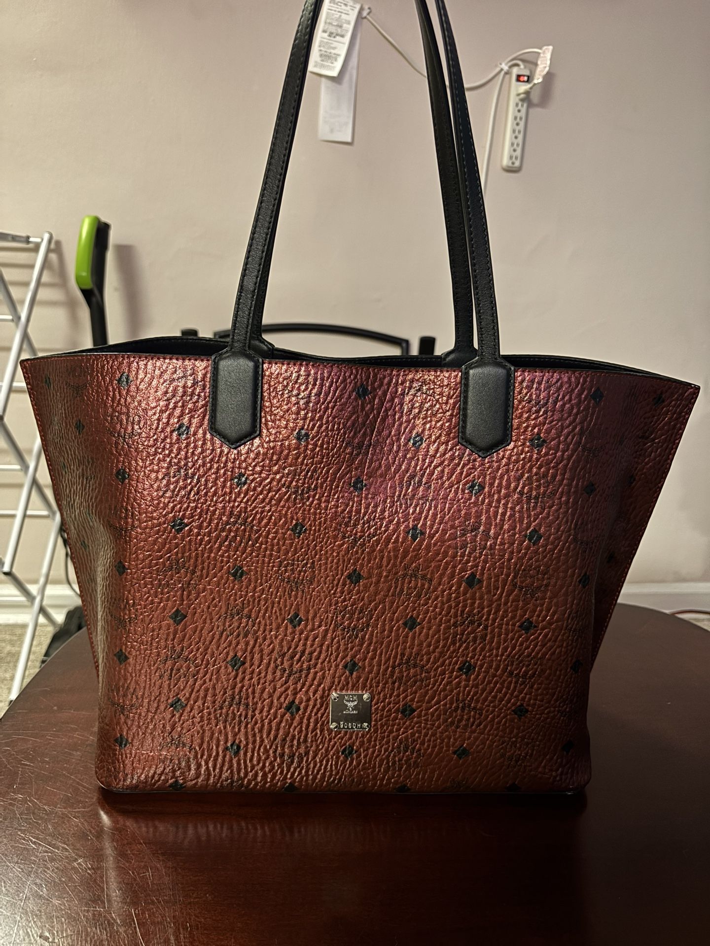 MCM Authentic Shoulder Bag Burgundy Dark Red 