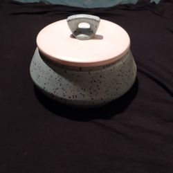 McM Mid Century Bauer Speckled Blue Lidded Pottery Dish 