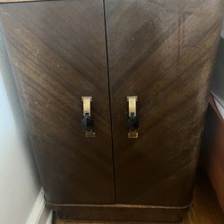 Vintage Art Deco Cabinet with Chevron Veneer & Brass Hardware