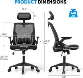 High Back Mesh Office Chair with Adjustable Headrest, Flip-Up & Sliding Armrests, 18–22" Adjustable Seat Height, Ergonomic Desk Chair with Rocking Fun