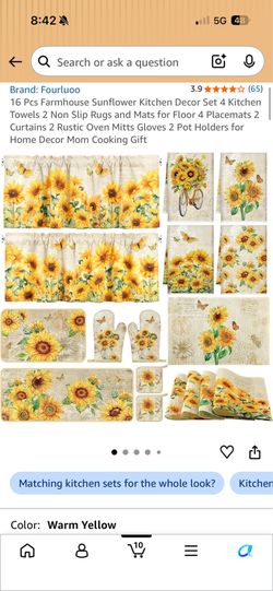Sunflower Kitchen Rug & Accessories Set – 16 Pieces – Brand New